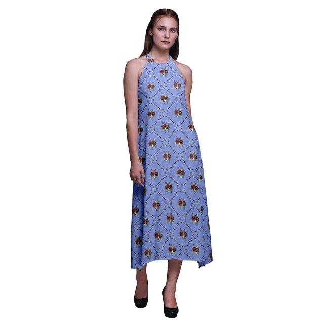 Bimba Robe Longue Dos Nu Géométrique Décontractée pour Femmes Robe de Plage Imprimée-TTG