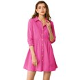 thumbnail image 1 of INSPIRE CHIC Women's 3/4 Sleeve Button Front Flare Mini Shirt Dress, 1 of 6