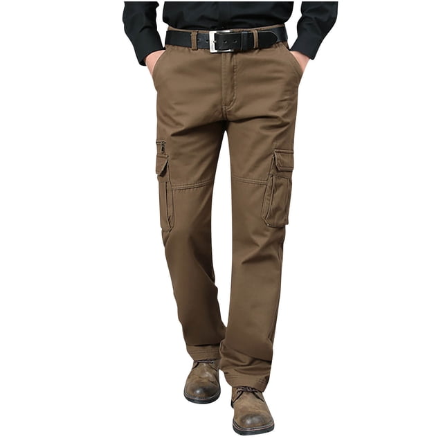 RXIRUCGD Men's Solid Color Pocket Workwear Pantscasual Straight Leg Pants, Brown, Size: 3XL