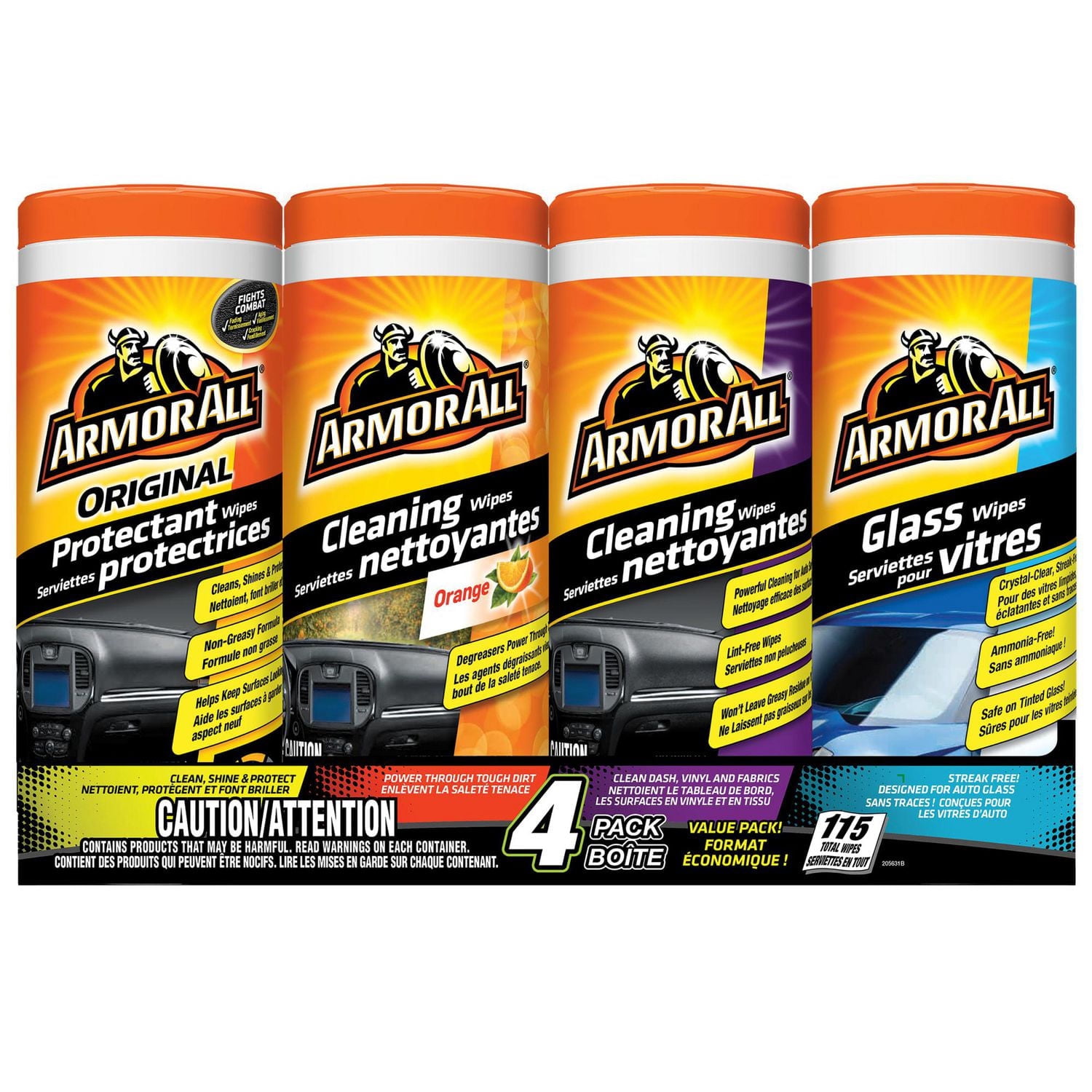 Armor All Protectant, Glass, Air Freshening Orange Cleaning Wipes and Original Cleaning Wipes, 4-Pack