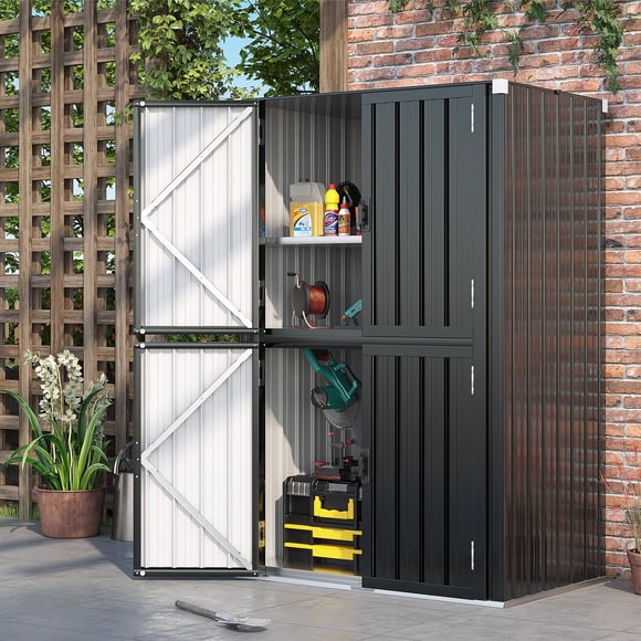 YODOLLA 70 In Tall Metal Outdoor Storage Cabinet with 3 Adjustable Shelves, Grey