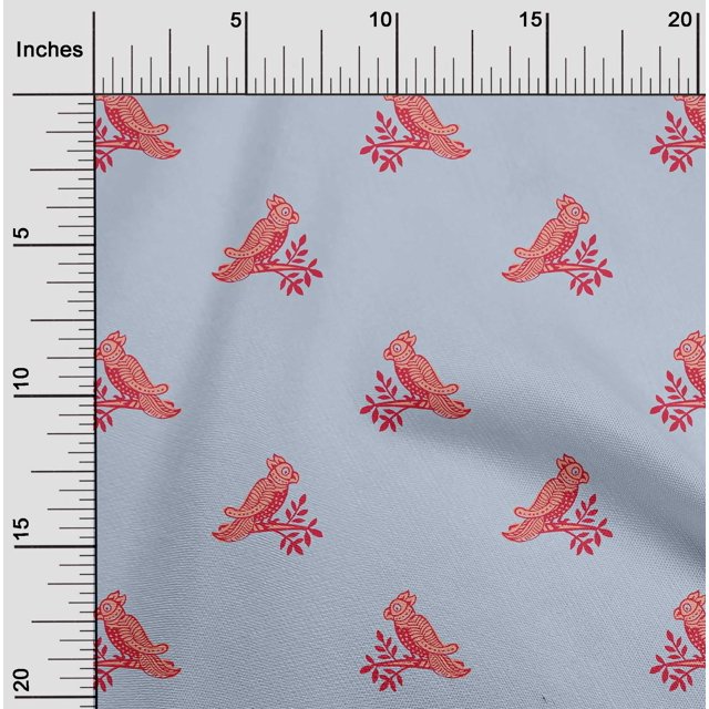 oneOone Cotton Cambric Fabric Bird Block Printed Fabric 1 Yard 56 Inch Wide