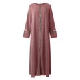 thumbnail image 4 of Robes pour Femmes 2025 Élégantes Élégantes Couleur Unie Manches Longues Bouffantes Col Rond Maxi Robe Soleil Décontractée Musulmane Rose m, 4 of 5