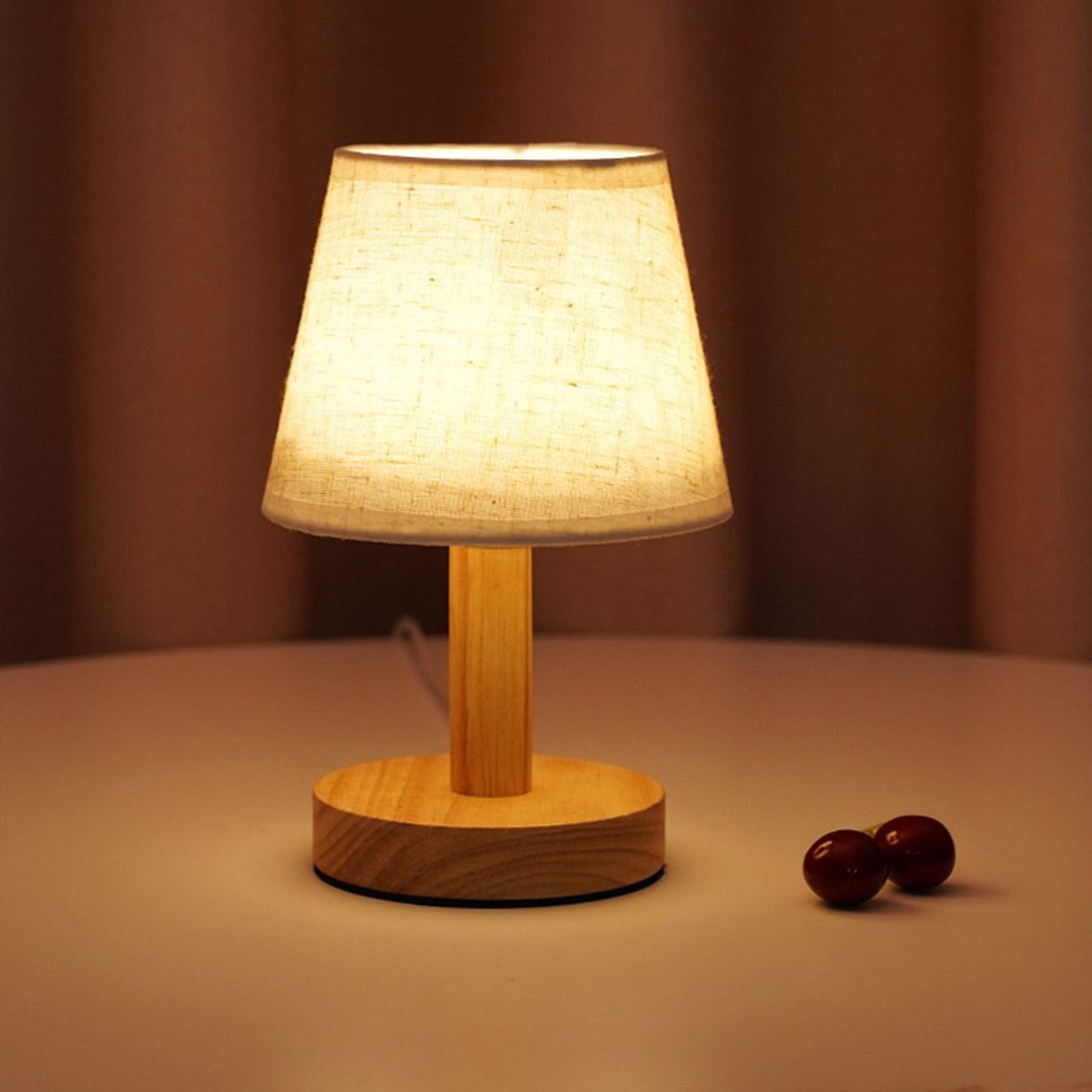 Boovnll Led Solid Wood Desk Lamp Stable Fabric Study Reading Lamp Suitable for Home Decoration Linen Plain Warm Night Light Indoor Lighting Desk Reading Lamp