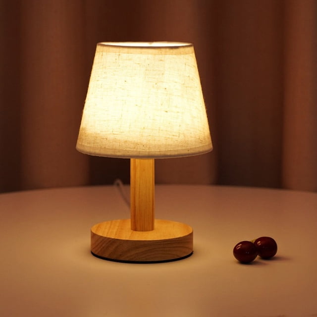 Boovnll Led Solid Wood Desk Lamp Stable Fabric Study Reading Lamp Suitable for Home Decoration Linen Plain Warm Night Light Indoor Lighting Desk Reading Lamp