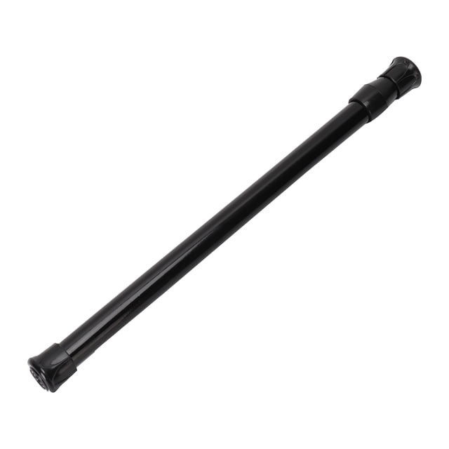 Curtain Rail, Durable High-Carbon Steel Black Curtain Pole, designed for blackout curtains and versatile use such as shoe racks. The adjustable rod measures 25-40cm (9.8-15.7in) with a diameter of approximately 1.3cm (0.5in). Made of high-carbon steel with a baked paint finish to resist abrasion and corrosion. Features non-slip feet for secure placement.