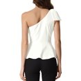 thumbnail image 3 of INSPIRE CHIC Women's One Shoulder Bow Ruffled Elegant Peplum Top S White, 3 of 6
