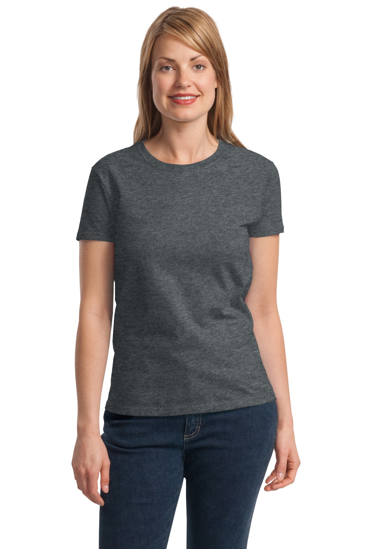 Gildan T-Shirt à Manches Courtes pour Femmes en Coton 100 pour Cent avec Encolure Rubanée. 2000L