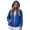 thumbnail image 4 of aohooy Crop Full Zip Hoodie Women Oversized Hooded Sweatshirt Fall Basic Plain Casual Fall Jackets with Pockets Drawstring Blue,S, 4 of 8
