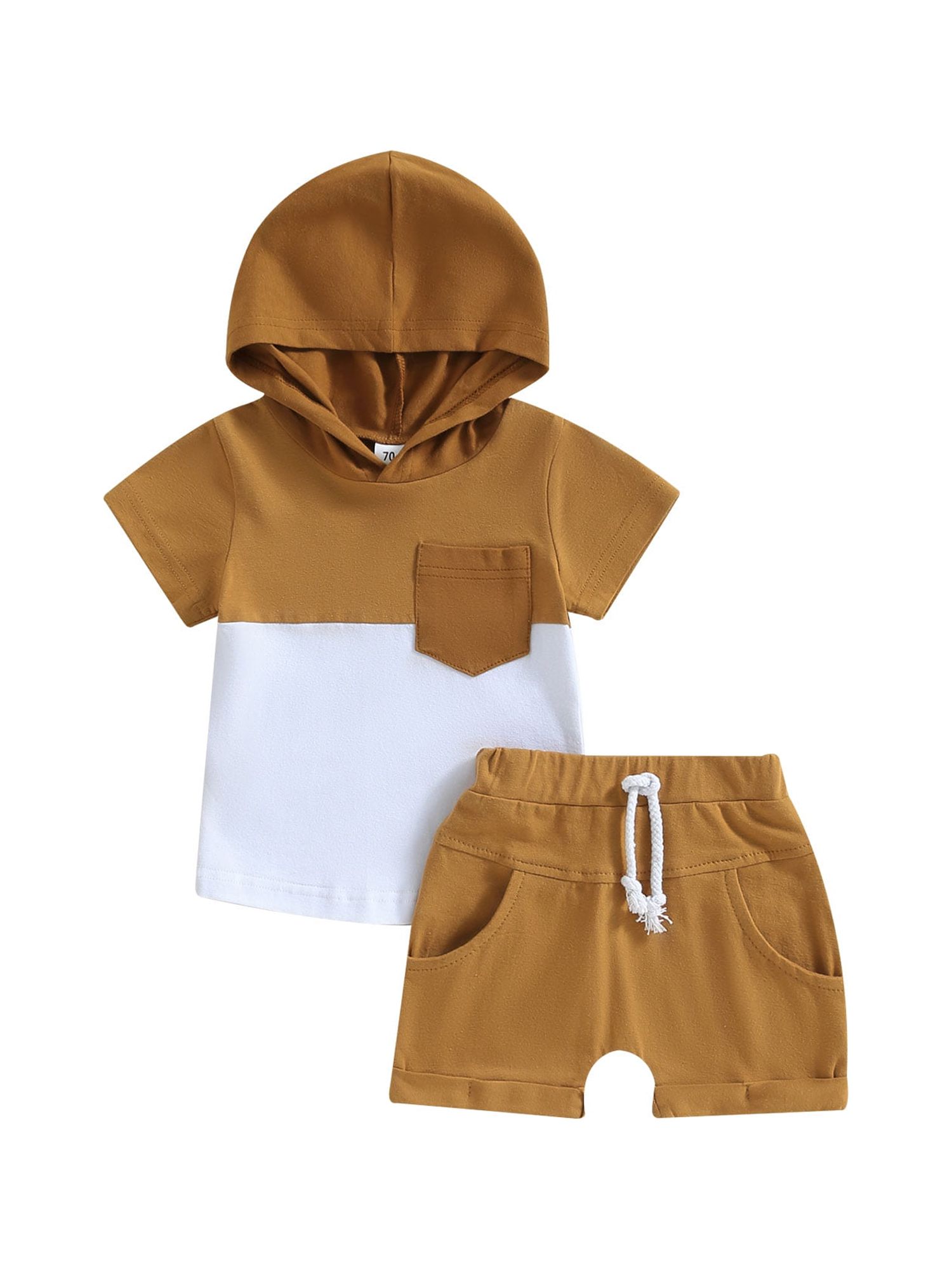 xiaxaixu Kid Boy Pants Suit, Casual Party Hooded Neck Short Sleeve Tops + Drawstring Solid Color Pants