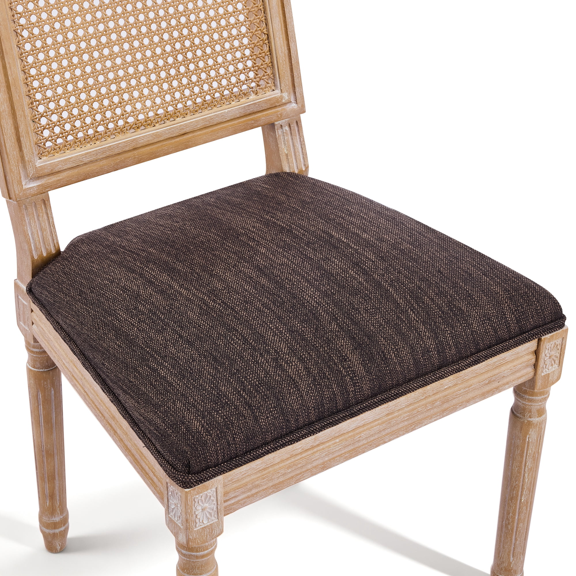 Noble House French Country Dining Chair Set of 2,Rectangular Cane Backrest,Brown