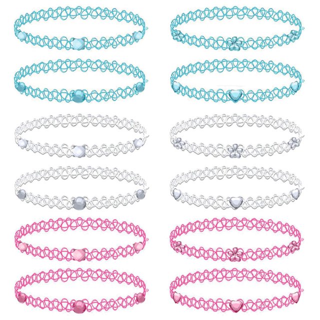 BodyJ4You Collier Ras-du-Cou Perlé Tatouage Extensible Henné Collier Transparent 12 Pcs