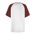 thumbnail image 4 of Womens Summer Raglan T-Shirts Color Block Plus Size Baseball Tees Casual Short Sleeve Loose Pullover Wine, 5XL, 4 of 5