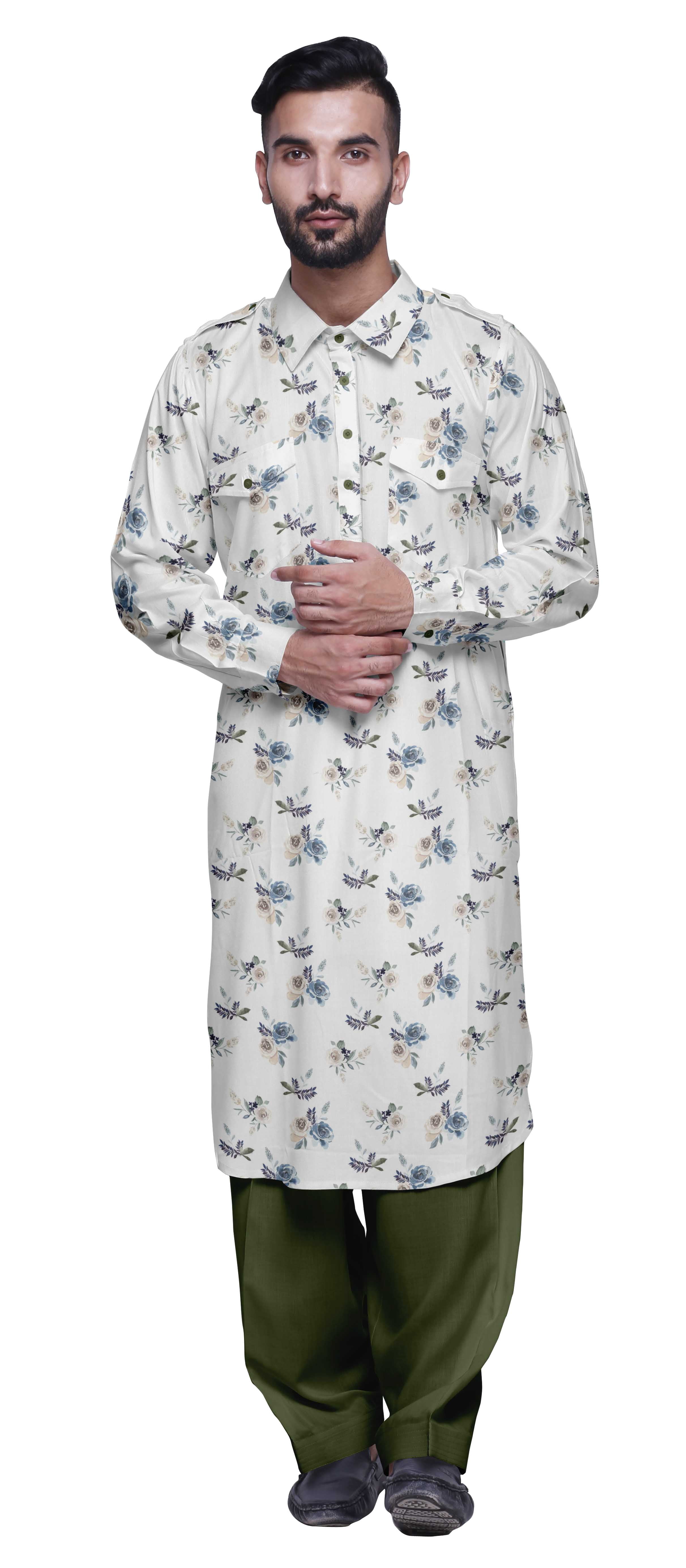 Atasi Kurta-Pyjama Punjabi pour Hommes, Ensemble Kurta-Pyjama Décontracté Imprimé pour Hommes