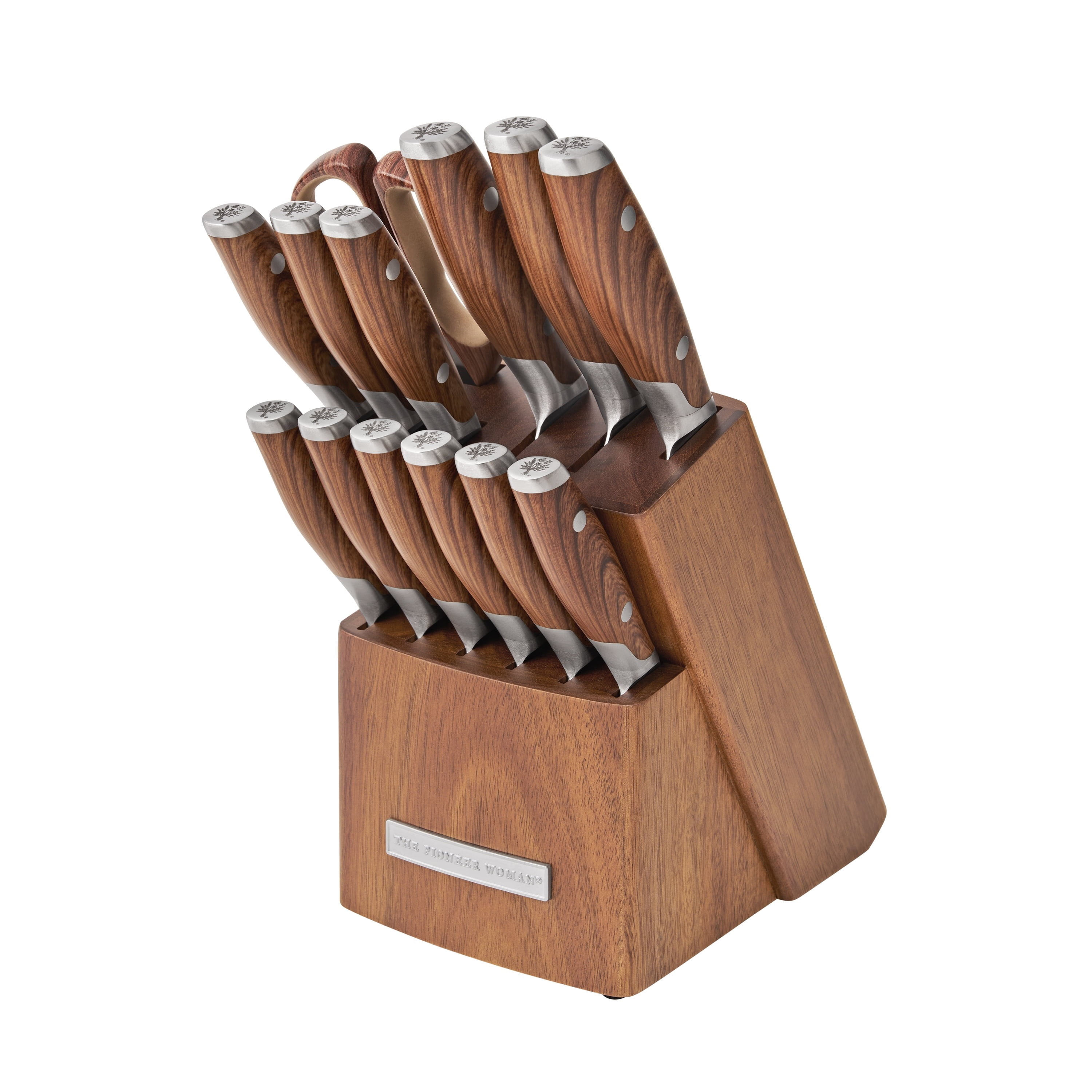 The Pioneer Woman 14-Piece Knife Block Set Stainless Steel Knives with Ergonomic Handle, Wood