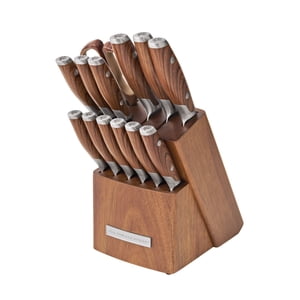 The Pioneer Woman 14-Piece Knife Block Set Stainless Steel Knives with Ergonomic Handle, Wood
