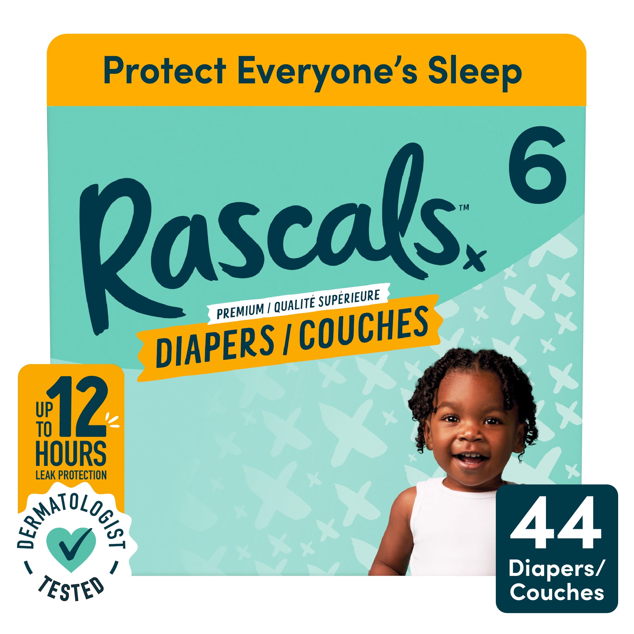 Rascals Premium Absorbent Baby Diapers, Size 6, Small Carton, 44 Count