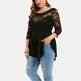 thumbnail image 4 of Heliisoer Plus Size Floral Lace Women Solid O-Neck Asymmetric Three Quarter Tops, 4 of 9