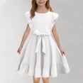 thumbnail image 2 of Milgrthf Robe à Volants pour Filles, Ligne A, Évasée, Ceinturée, Robe Décontractée de Fête, Couleur Unie, avec Ceinture, pour Adolescentes de 6 à 16 Ans, Blanc, 2 of 9