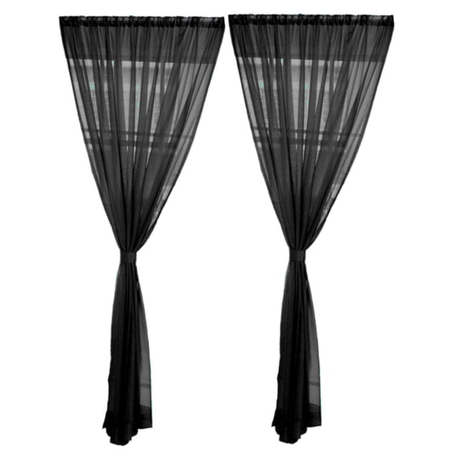 veasfak 2 Panel Kitchen Curtain Door Window Voile Drape Black - 200x200cm