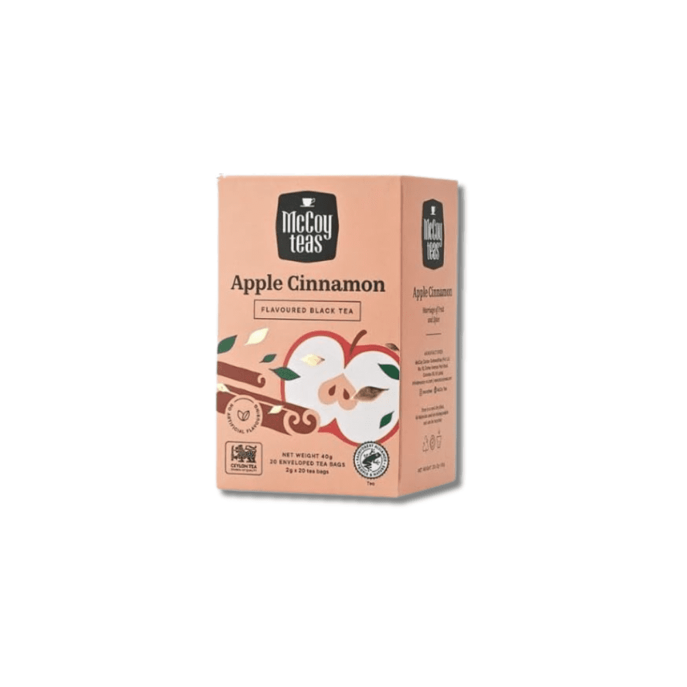 McCoy Teas Apple Cinnamon Black Tea Premium Ceylon Tea from Sri Lanka, 20 Individually Wrapped Double Chamber Tea Bags