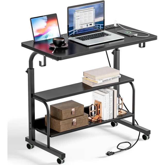 Side Table Living Room inches Laptop Desk Adjustable Work Stand Mobile Side Desk with Multifunctional Charging Station & Hook Portable Workstation Student Small Snack Table