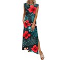 thumbnail image 1 of Mceream Robes d'Été pour Femmes Grande Taille2026 Col Rond Ample Fendue Sans Manches Robes Soleil Décontractées Longues Fluides Infroissables Plage Voyage Vacances Vêtements Multicolore P, 1 of 6