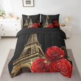 thumbnail image 2 of Ensemble de couette 7 pièces Tour Eiffel YST, Reine, Romantique France Rose Fleur, 2 of 5