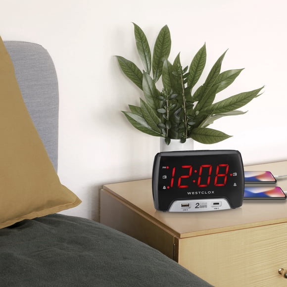 Radio-réveil Westclox Remis à Neuf, Ports de Recharge Double USB A et USB C, Noir