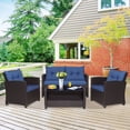 thumbnail image 3 of Gymax 4PCS Outdoor Conversation Set Patio PE Rattan Set w/ Glass Table & Sofa Cushions Navy, 3 of 10