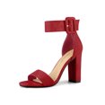 thumbnail image 1 of BLISSFUL STEP Women's Block Heels Zipper Buckle Ankle Strap Sandals Red 7, 1 of 8