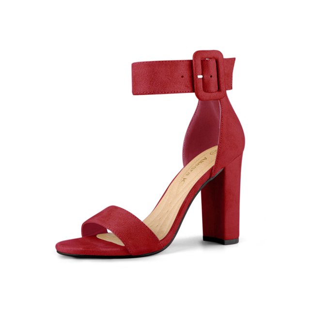 BLISSFUL STEP Women's Block Heels Zipper Buckle Ankle Strap Sandals Red 7