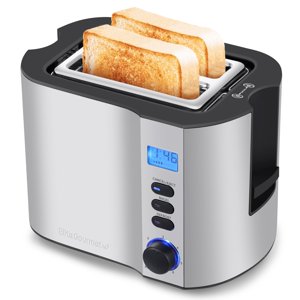 Elite Gourmet ECT2145 Extra Wide Slot 2-Slice Toaster, Bagel Function Reheat, Defrost, & Cancel Functions, 6 Toast Settings, Built-in Warming Rack, Countdown Timer, Stai