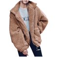 thumbnail image 1 of Ladies Loose Plush Long Sleeve Zipper Pullover Pocket Color Sweater Coat, 1 of 6