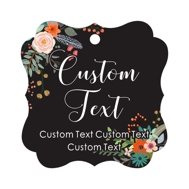 Darling Souvenir Personalized Paper Hang Tags Custom Text Wedding Party Gift Favor Tags -Floral Black-50 Tags