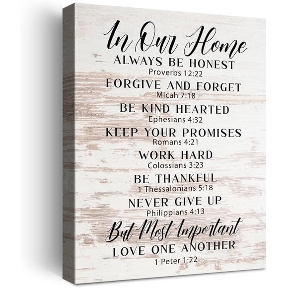 Christian Religious Canvas Wall Art,In Our Home Always Be Honest Proverbs 12:22 Bible Canvas Poster Print Wall Decor,Christian Faith Wall Art Decor,Scripture Home Office Bedroom Decoration