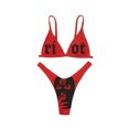 thumbnail image 1 of Ensemble Bikini 2 Pcs Imprimé Amusant pour Femmes, Décolleté en V Profond, Coussinets de Poitrine Détachables, Hauts à Bretelles avec Bas Triangle, 1 of 5