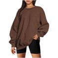 thumbnail image 1 of DPTALR Femmes Solide Col Rond Velours Automne et Hiver Manches Longues Chandails à Capuchon Tops, 1 of 4