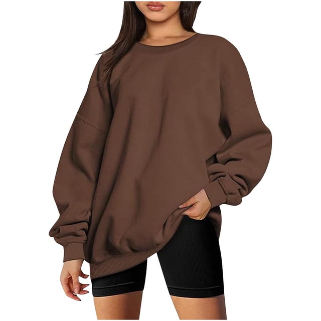 DPTALR Femmes Solide Col Rond Velours Automne et Hiver Manches Longues Chandails à Capuchon Tops