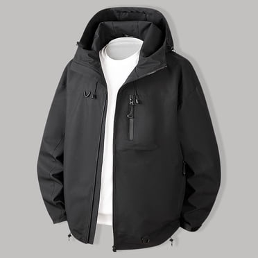 Pisexur Jackets for Men Comfortable Coats for Men Thin Sports Multi-bag Casual Loose Mountaineering Tooling Outdoor Long Sleeve Hooded Casual Outwear Jackets Black,L