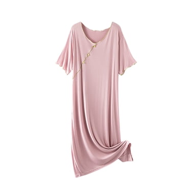 Levmjia Chemises de Nuit en Coton pour Femmes, Douces et Respirantes, Robe de Nuit à Manches Courtes, Longue Chemise de Nuit, Tenue d'Intérieur Confortable pour l'Été, Détente à la Maison, Grande Taille, Robe de Nuit