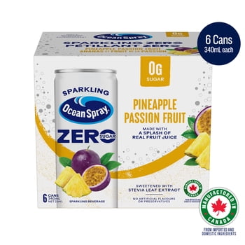Ocean Spray Sparkling Pineapple Passion Fruit ZERO Sugar, Bursting Tropical Taste, Lively Bubbles, a Splash of Real Juice. Contains No Allergens.