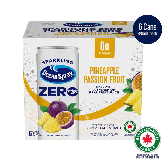 Ocean Spray Sparkling Pineapple Passion Fruit Zero Sugar 6x340ml