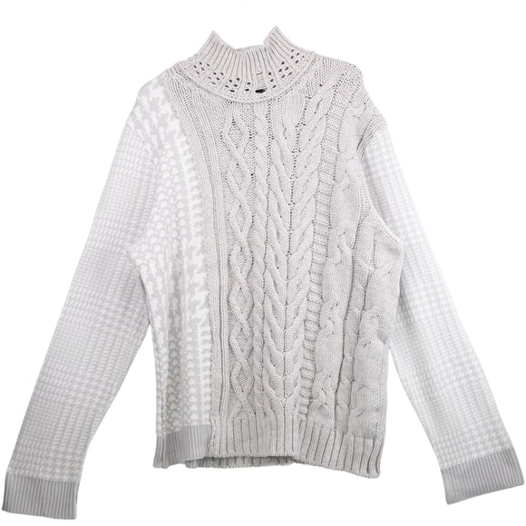 Tetsu Men's Grey Cable Herringbone Knit Wool Sweater Pullover - L