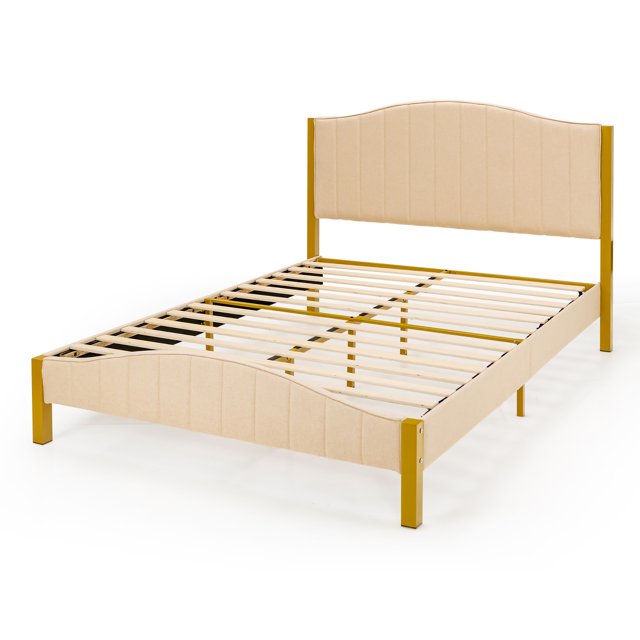 Costway Full Size Upholstered Bed Frame Mattress Foundation Platform Quilted Headboard
