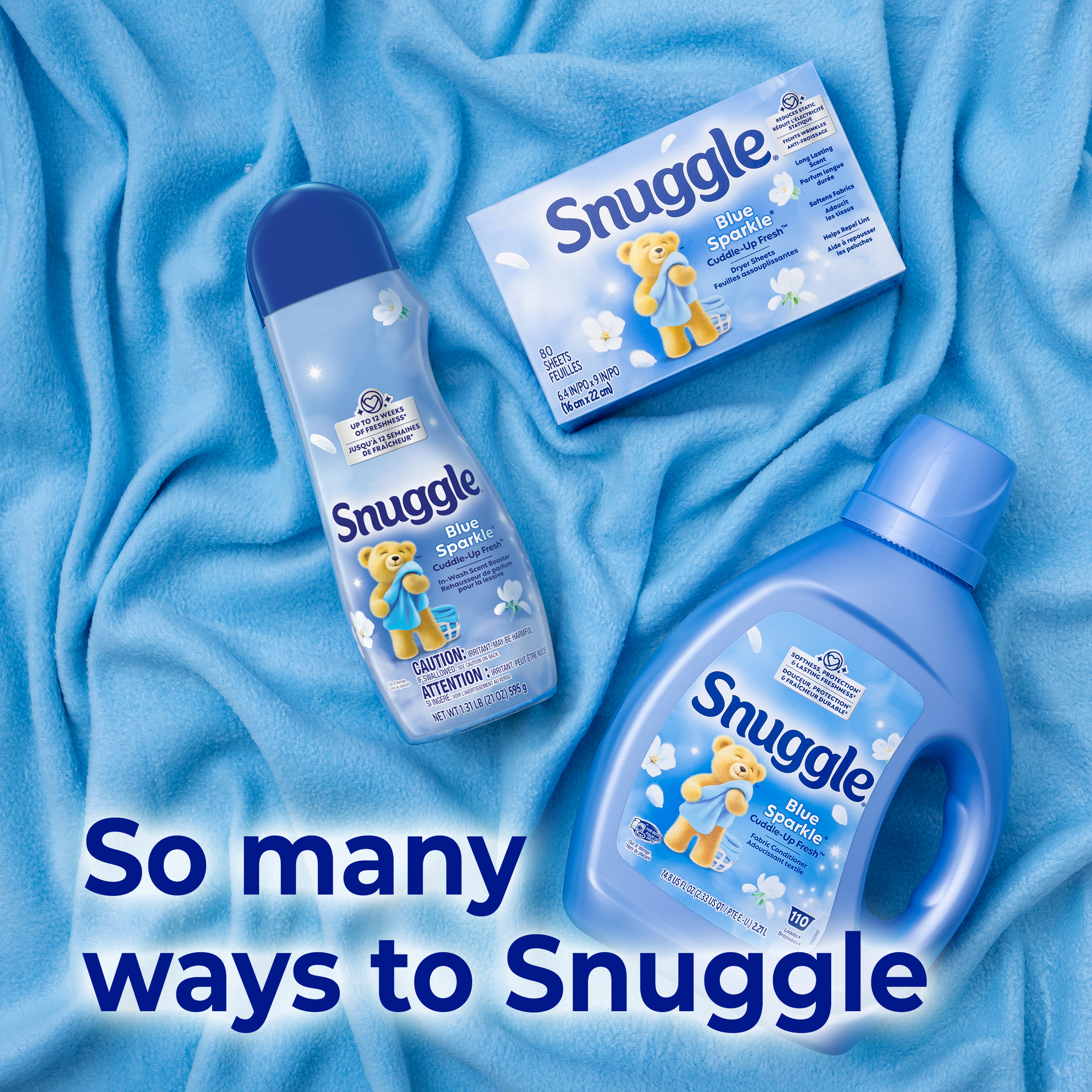 Snuggle Blue Sparkle Cuddle-Up Fresh Dryer Sheets, Reduces Static, Fights Wrinkles, 120ct, HE Compatible