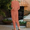 thumbnail image 4 of BYHONG Pantalon Décontracté d'Été pour Femmes Couleur Unie Lin Manches Courtes Col Rond Ample Jambes Larges Costume Pantalon Rouge L, 4 of 9