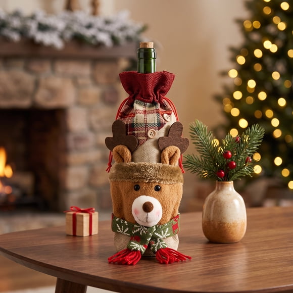 Fzsteel Sac à Cordon pour Vin de Noël, Pochette de Rangement Festive pour Cadeau de Bouteille, Déco de Table des Fêtes, Merveilleux Choix pour les Célébrations Hivernales