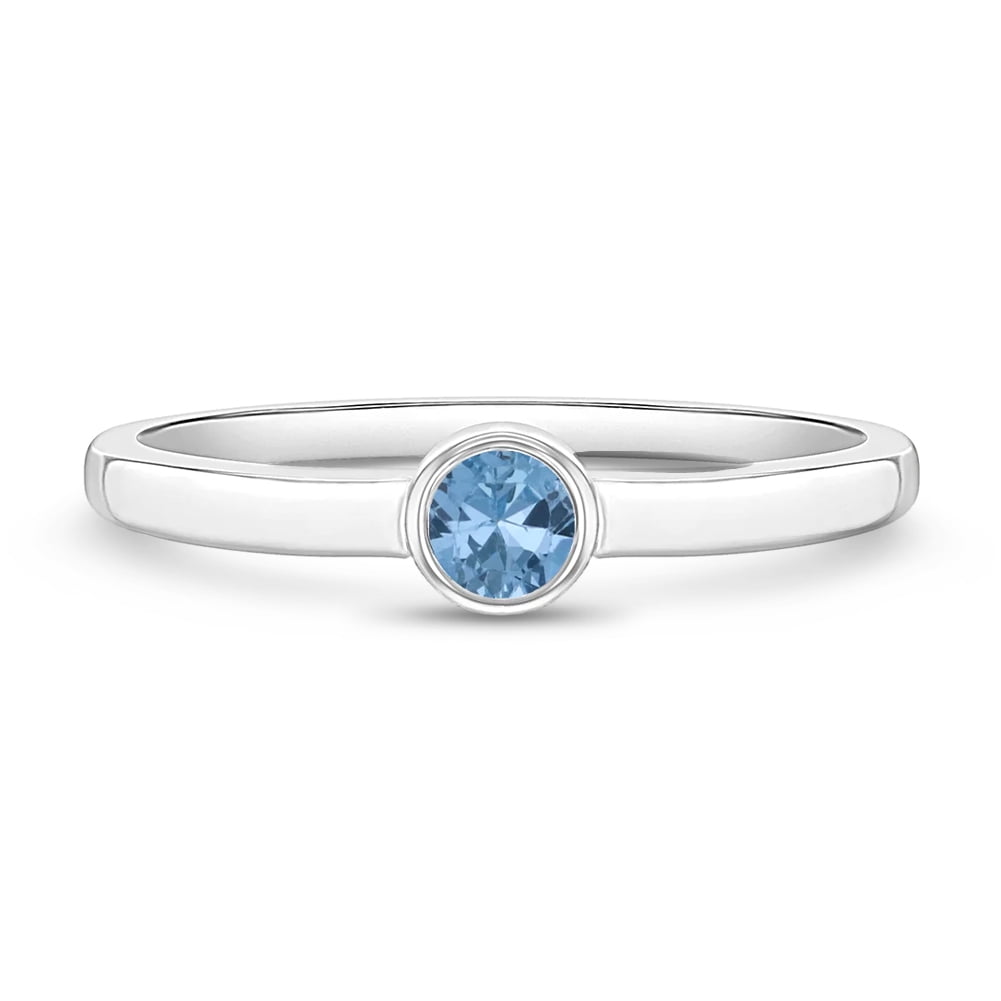 925 Sterling Silver Simulated Aquamarine Birthstone CZ Ring For Girls Size 4