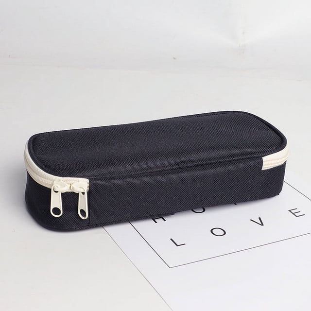 Meitianfacai 2pc Pencil Case Cloth Pencil Case Large Capacity Student Pencil Case made of durable black canvas with a reinforced bottom and dual white zippers for secure and easy access. Measuring 22 x 10 x 5.5 cm, this large-capacity pencil case is perfect for storing pens, erasers, and other small items. Suitable for students, offices, or schools.